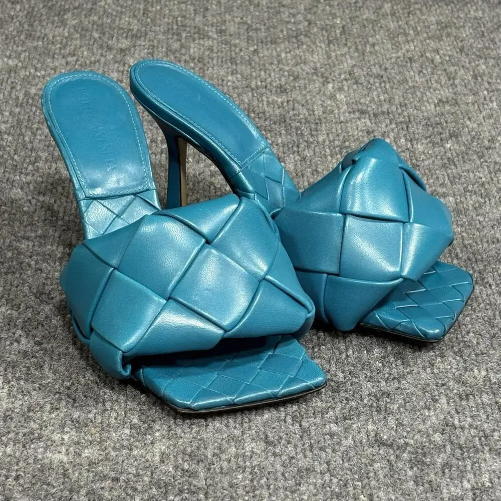 Bottega Veneta Sandals Womens 35 Blue Lido Intrecciato Leather Mules Slide Heels